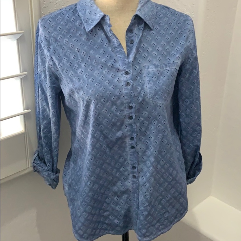 Blue Eyelet Button Down Shirt